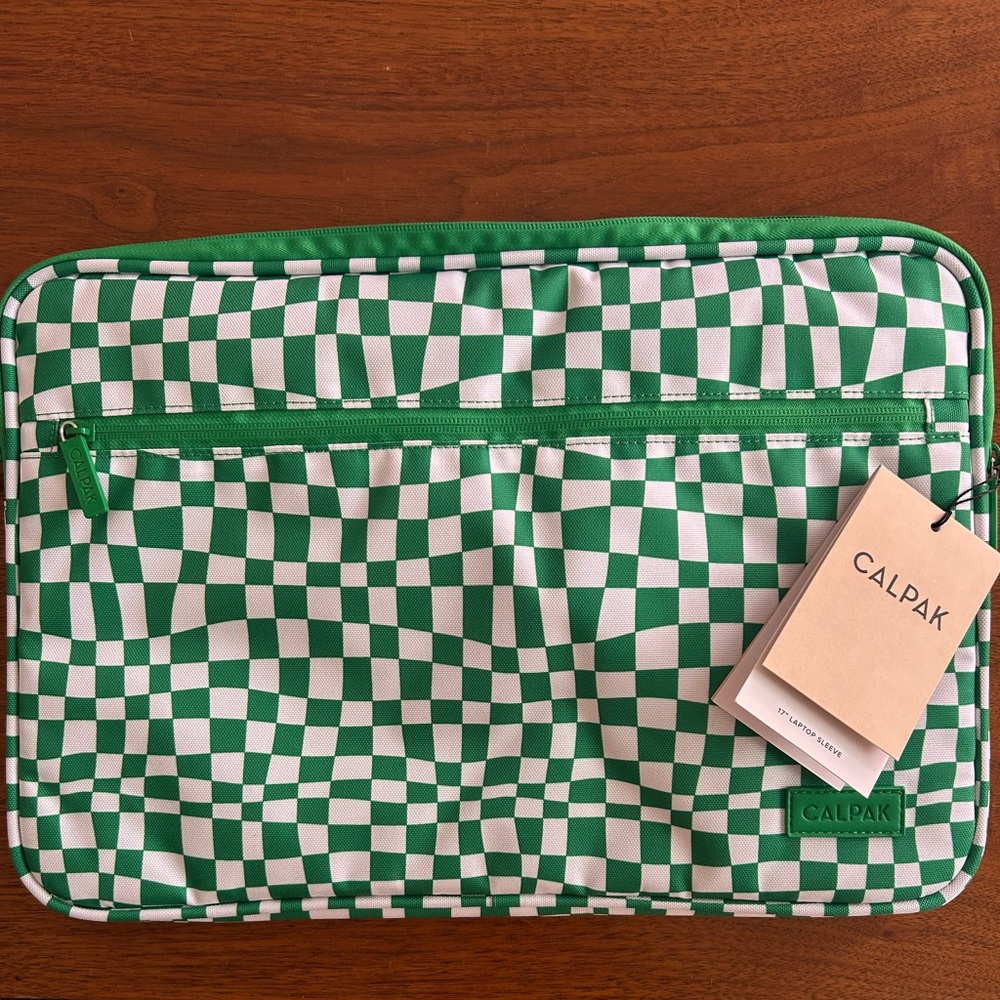 Calpak Checkered Green and White 17-inch Laptop Sleeve - Picture 2 of 2